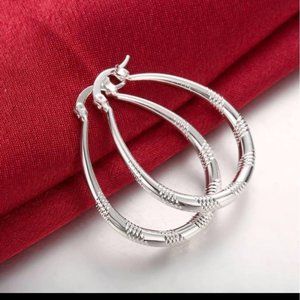 New 925 Silver Engraved Statement Hoop Earrings